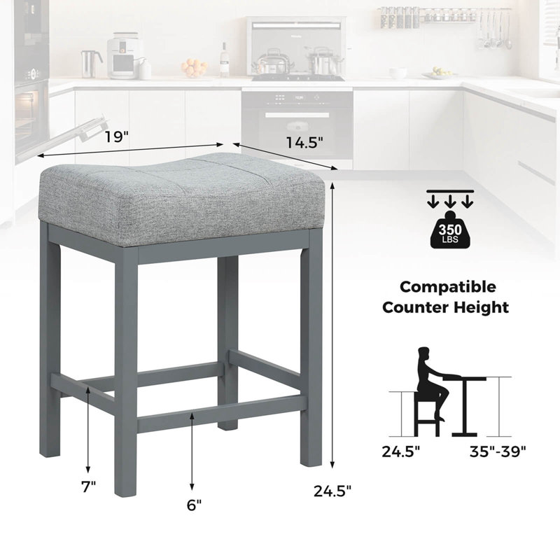 Tabouret de bar 24,5 po Ebern Designs, Gris / Gris, 4