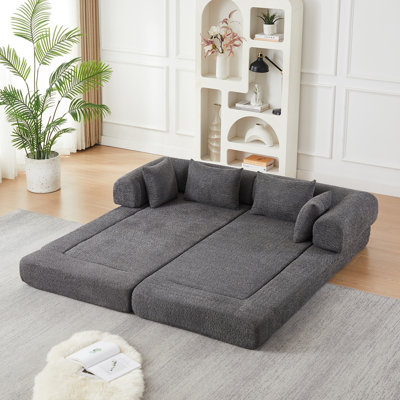 78.9-inch convertible sleeper sofa, chenille folding mattress sofa, stylish seat design with two back cushions and two throw pillows, DIY sofa with re