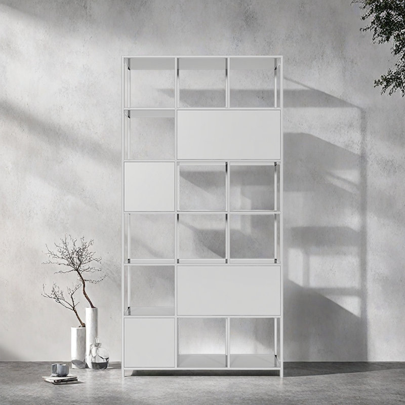Bibliothèque tout usage, (6 tablettes) H 78,7 po x l 47,2 po x P 11,8 po, Argenté / blanc