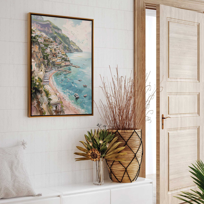 «Coastal Charm On Canvas» par Azure Artisanal Studio, reproduction, Cadre flottant or poli, H 38 po x l 26 po x P 1,75 po