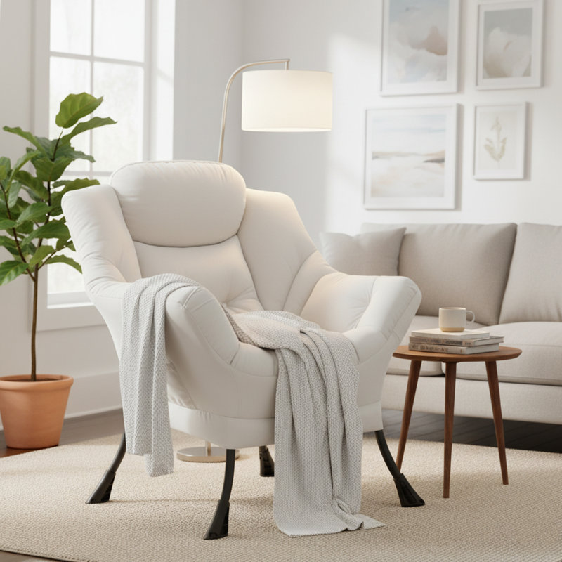 Fauteuil paresseux et rembourré Abramson, Beige - coton simple, Non