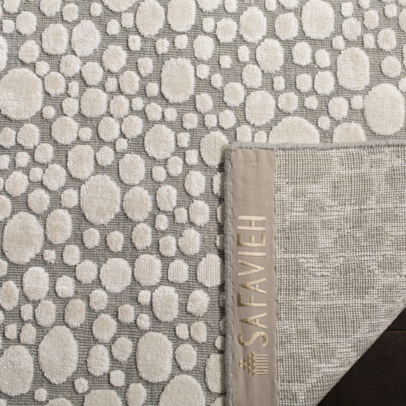 Tapis abstrait gris / crème en laine / coton tissé à la main Oliverio, Rectangle 8 pi x 10 pi