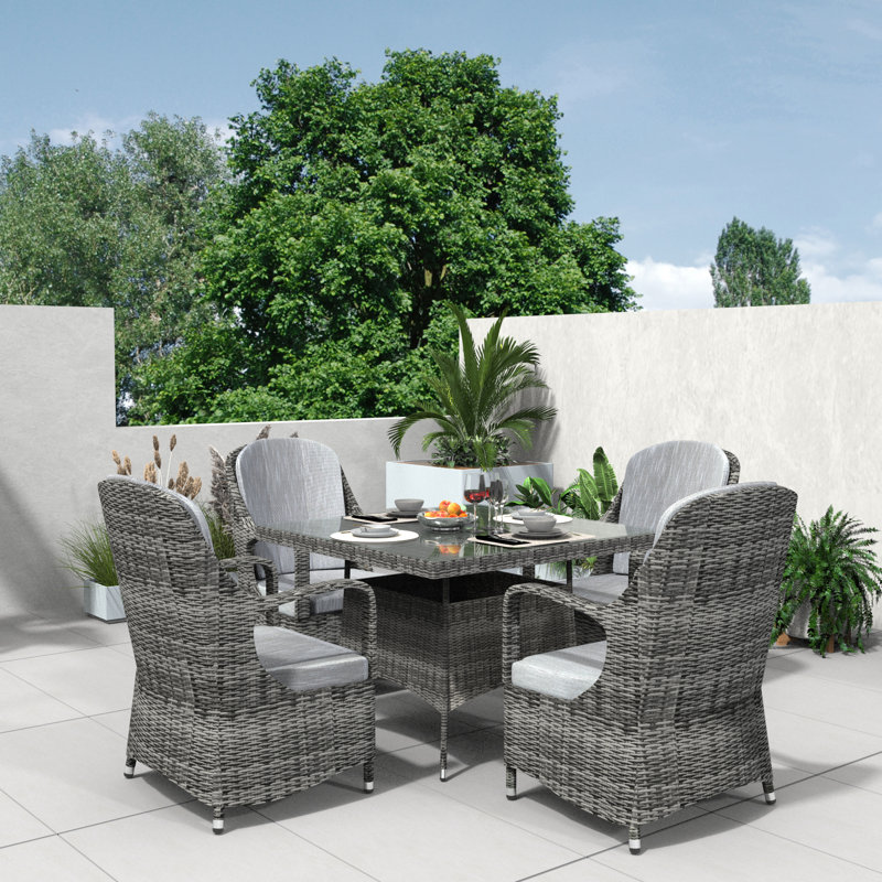 4 - Person Wicker Patio Dining Set with Square Table , Cushions Included