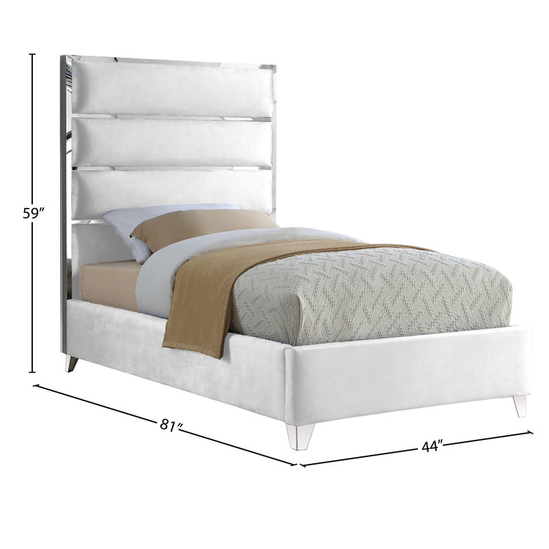 Lit plateforme tapissier Dietz, Velours blanc, Simple
