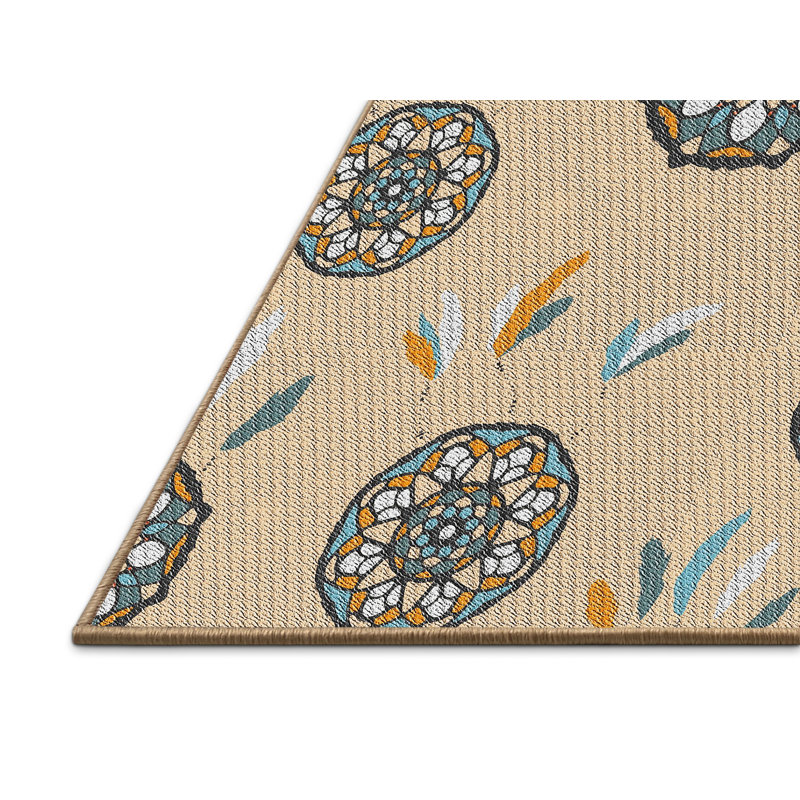 Tapis floral beige / bleu, Rectangle 6 pi x 9 pi