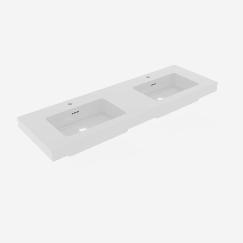 BB02-60-101H, deux lavabos à surface solide intégrés SANS drain et robinet, couleur blanc brillant (n'inclut que le lavabo de salle de bain)