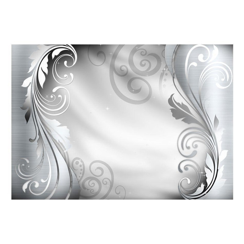 Glam Wallpaper Wall Mural - Silver Ornament, 8' L x 11.42' W