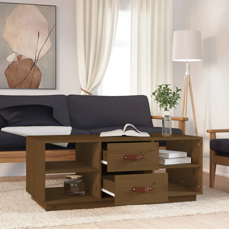 Schindler Solid Wood Solid Coffee Table with Storage, Honey brown