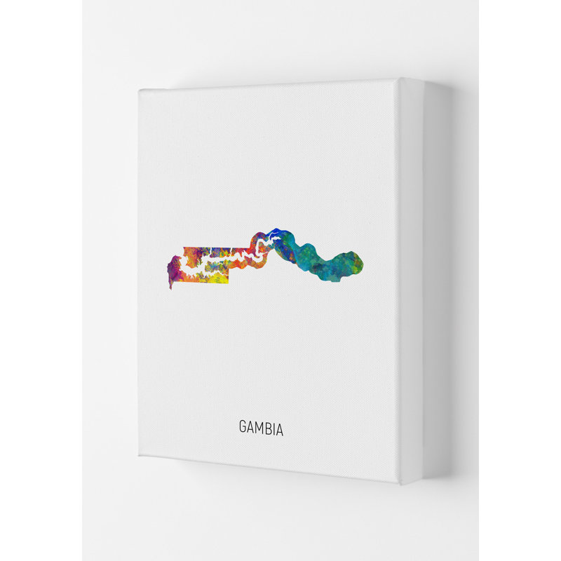 Gambia Watercolour Map by Michael Tompsett - Print, Wrapped Canvas, 84cm H x 59.4cm W x 4cm D