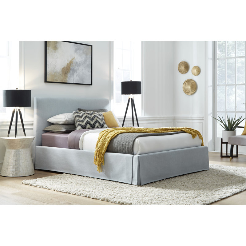 Zatanna Upholstered Low Profile Platform Bed, Blue, Queen