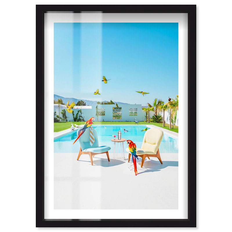«Parrot Paradise Poolside Shadowbox» par Notoriart, Noir, H 16 po x l 11 po