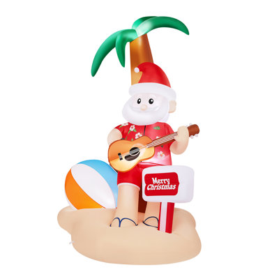 Décoration de Noël pour l'extérieur 8 pi père Noël hawaïen avec palmier de Noël gonflable 6 lumières DEL 190D en polyester 12V 2000 mA