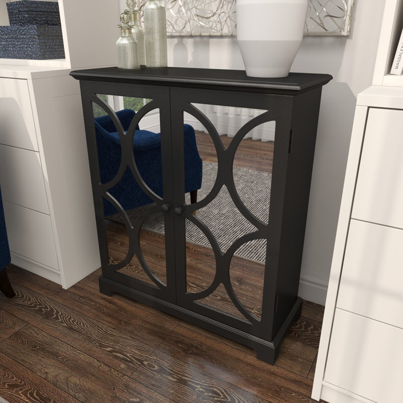 Armoire d'appoint à miroir 2 portes Wilmar, Noir
