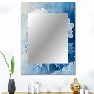 Frost Kissed Peunes I - miroir mural pivoines, miroir décoratif traditionnel, impression d'art en métal