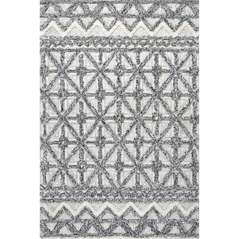 Tapis gris en coton / laine tissé à la main Parmer, Rectangle 4 pi x 6 pi