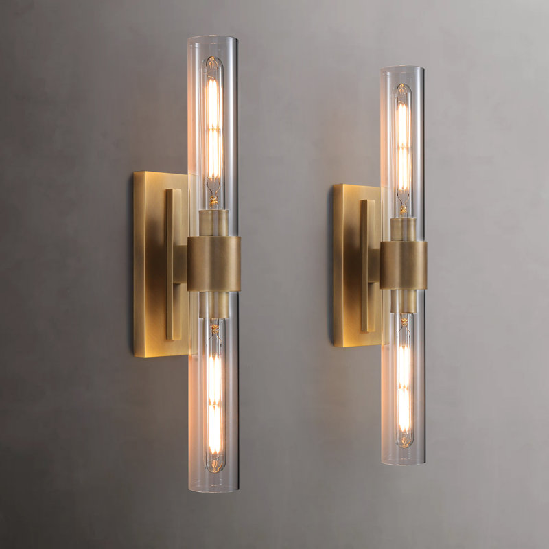 Zolee Dimmable Glass and Brass Wall Sconce, Bronze