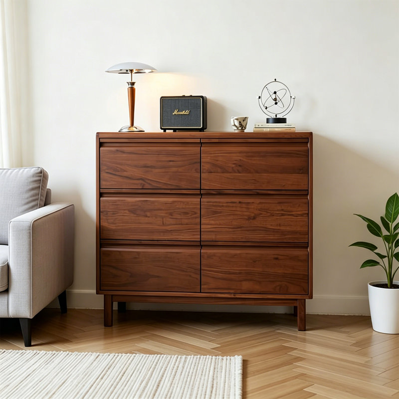 Walnut Modern Groove Buffet Table
