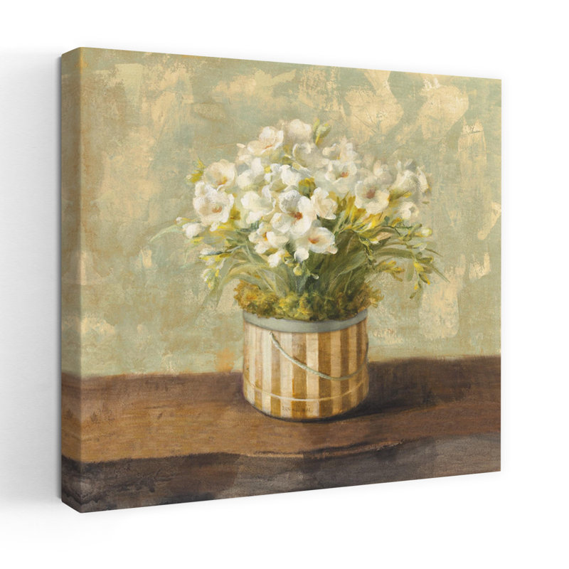 Boîte à chapeau contemporaine Freesia avec des bouquets beiges, H 48 po x l 48 po