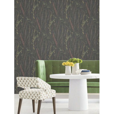 Meadow Splendor Black Botanical Wallpaper