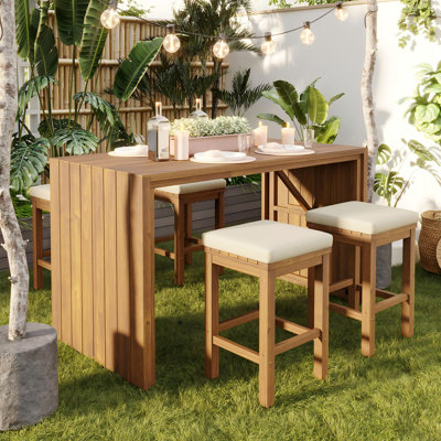 Ensemble de bar d'extérieur 5 pièces en bois d'acacia avec coussins