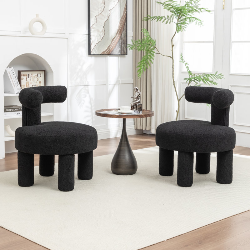 Fauteuil demi-tonneau rembourré Bula, Noir, Teddy
