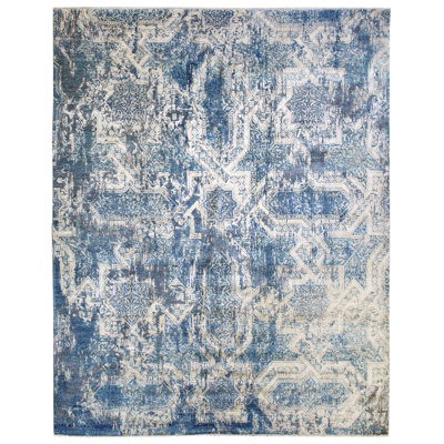 One-of-a-Kind Rectangle 8' X 10' New Age Area Rug in Blue/White