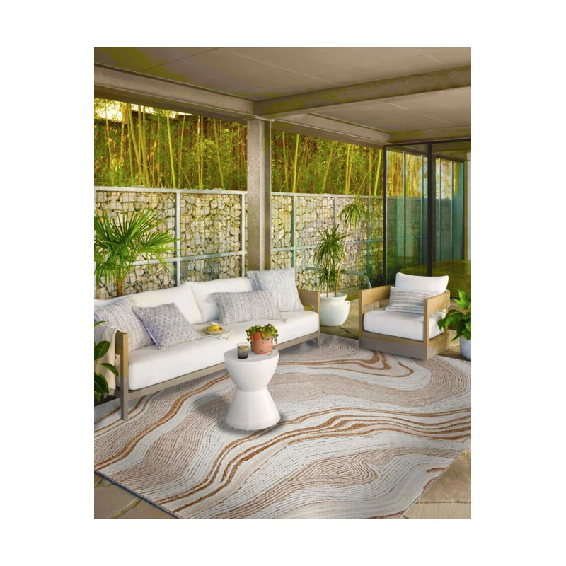 Tapis crème lavable à motif ondulé crème, Rectangle 2 pi 4 po x 4 pi