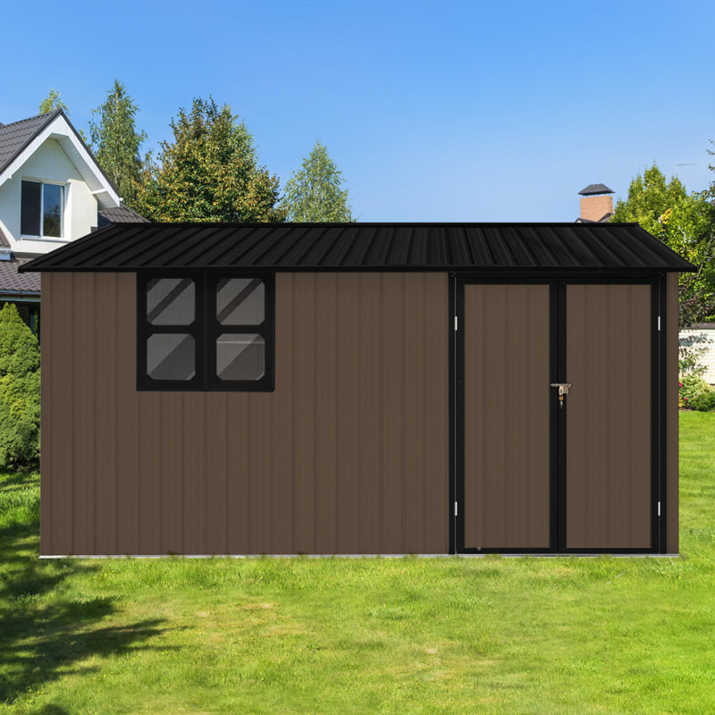 Remise de rangement durable en métal, 12 pi x 10 pi, brun pour économiser de l'espace