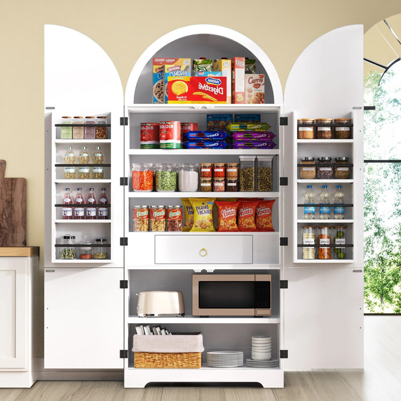 Armoire décorative arquée, armoire de cuisine avec tablettes, armoires de rangement avec tablettes réglables, tiroir caché pour la cuisine, la salle à manger, la salle de bain
