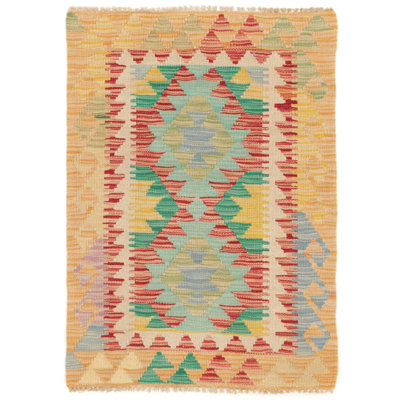 Rectangle 60 cm x 90 cm Geometric Wool Hand Woven Kilim