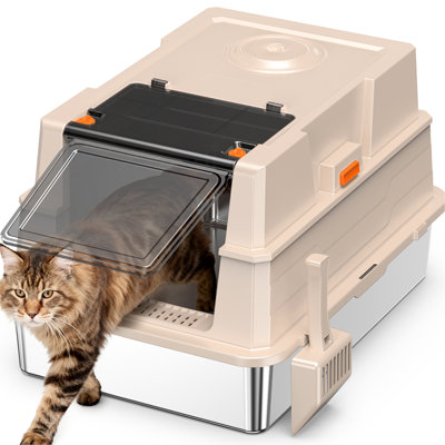 Big Stainless Steel Cat Litter Box, High - Sided To Leakage And Keep Clean, Washable, Odor , With Hook, 27.13 In Deep Box Of Dimensions, Contain From Filling Space, Comes , 19.64 Wide