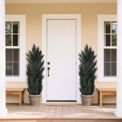 5Ft Artificial Tree For Indoor Outdoor Decor, 2Pcs , Realistic Appearance, High - Quality Plastic, Space Saving, Suitable Any Pot 8.3In Or Above Tall Faux 2Pcs/ Use, Dense Foliage, Easy Assembly,