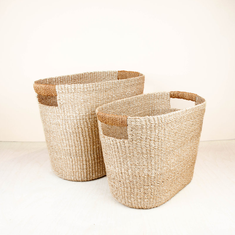 Tan Rounded Oval Basket, set of 2, 37.3, Brown