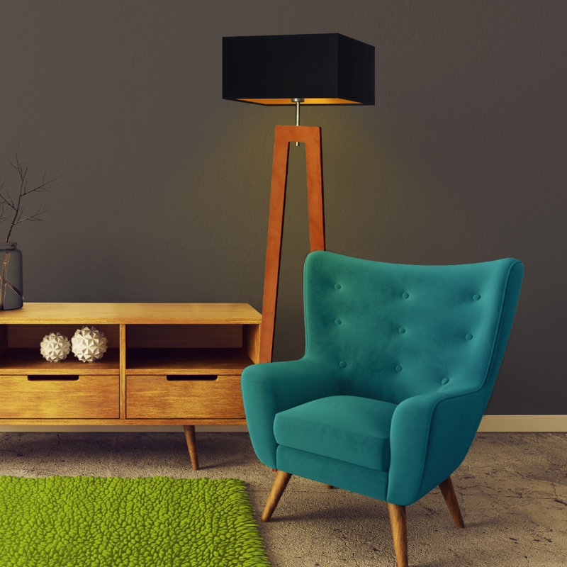 Aissatou 138cm Column Floor Lamp, Black, Light Brown