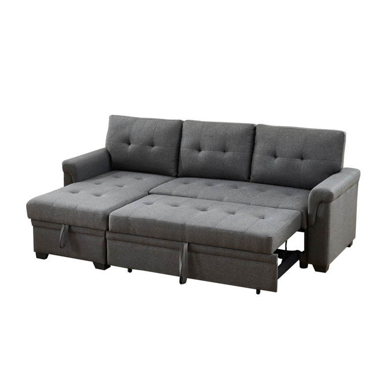 Canapé modulaire réversible en lin gris foncé de 84 po avec méridienne avec rangement Jardin