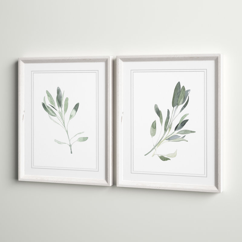 Simple Sage - 2 Piece Picture Frame Painting Print Set, White Framed Set, White Mat, 20" H x 16" W x 1.25" D