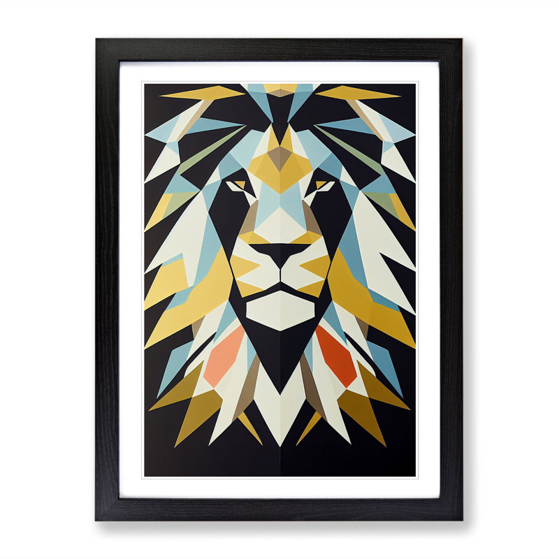 Lion Minimalism - Single Picture Frame Print, 64cm H x 46cm W x 2cm D, Walnut