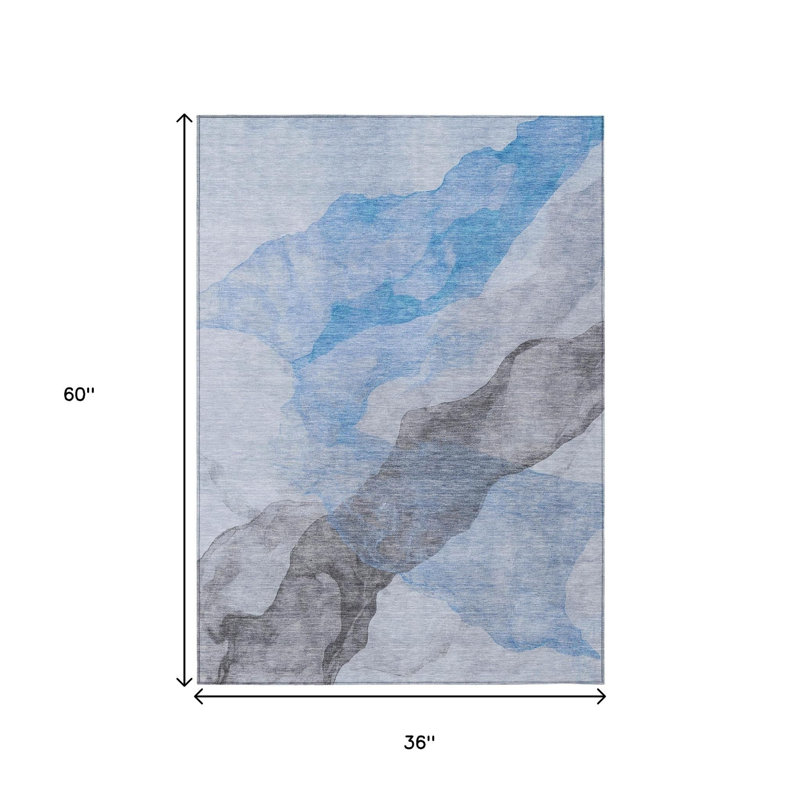 Tapis d'extérieur lavable abstrait bleu ciel et gris 3 pi x 5 pi