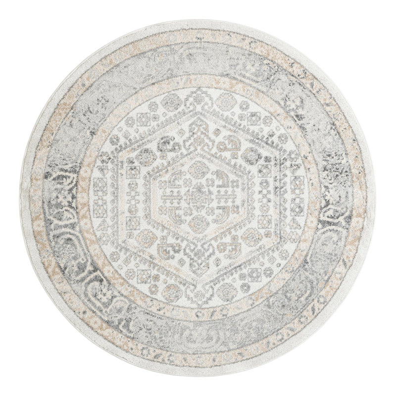 Edson Oriental Ivory Area Rug, Round 6'1"