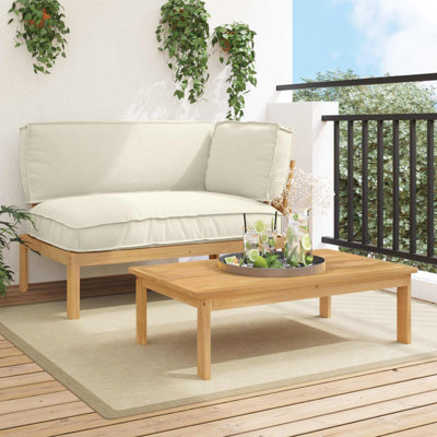  Sofa Set With Cushion Plain 2 Pcs Cream Solid Acacia Wood