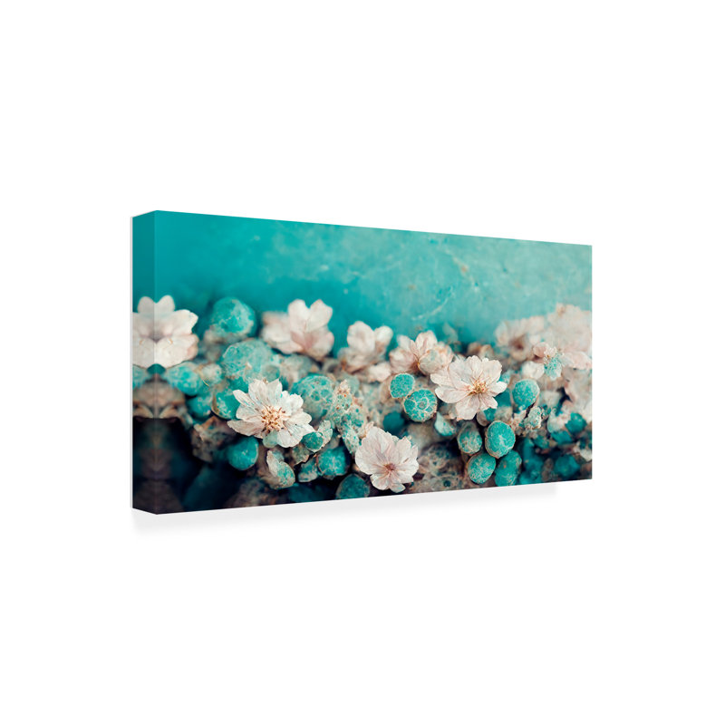 Gerboth, bourgeons turquoise sur toile, H 10 po x l 19 po x P 2 po