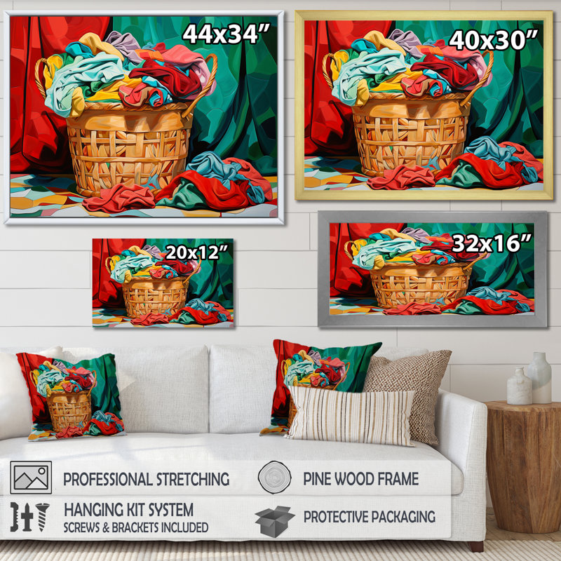 Panier à linge multicolore II - Art mural, Toile tendue, H 20 po x l 12 po x P 1 po