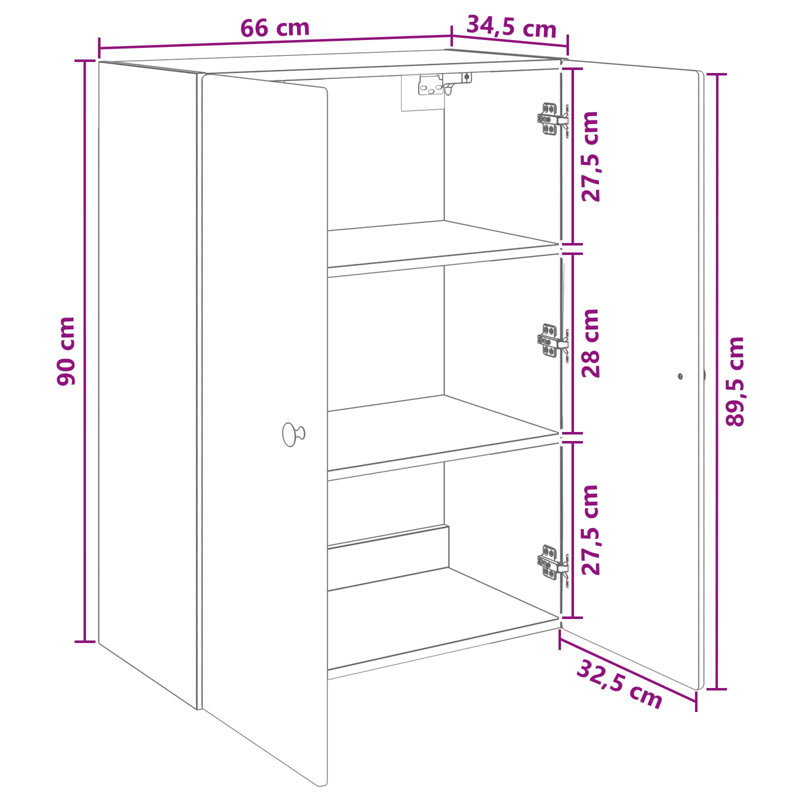 Metal Rectangle Accent Cabinet, 90 cm H x 66 cm L x 34.5 cm D