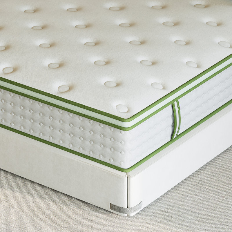 Matelas hybride mi-ferme de 35,5 cm (14 po) avec ressorts ensachés individuellement, soulagement des points de pression, isolation des mouvements et soutien des bords.