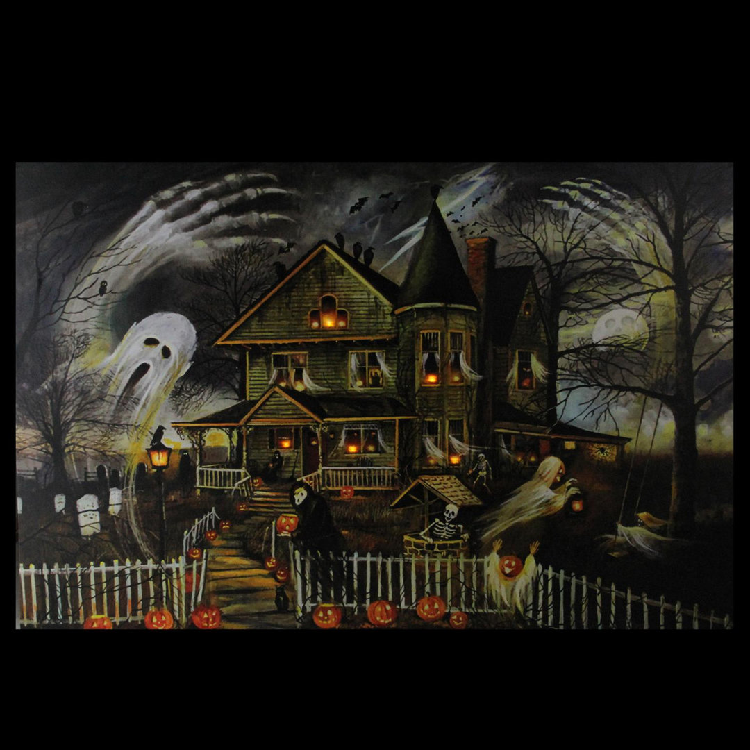 LED Lighted Creepy Haunted House Halloween Canvas Wall Art Northlight Seasonal 