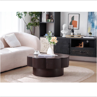 Table basse 31,50 "en forme de fleur moderne, table basse en forme de fleur de prunier avec rangement - placage en bois naturel, pour salon, appartement, bureau, facile à assembler
