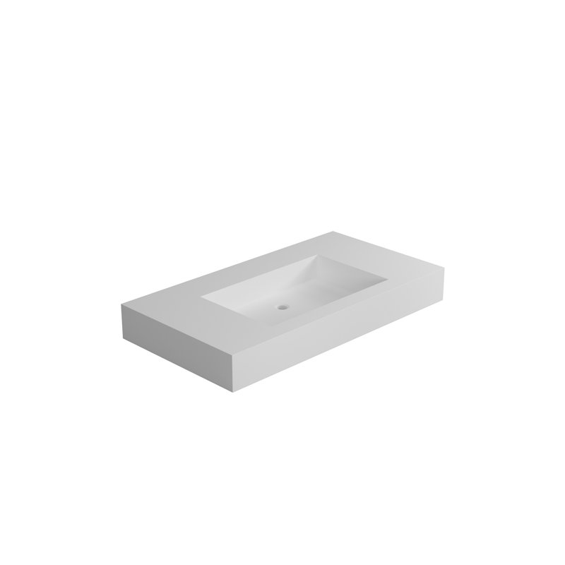 Lavabo de meuble-lavabo à surface en pierre et résine, H 4,3 po x l 35,4 po x P 18,9 po, Blanc mat