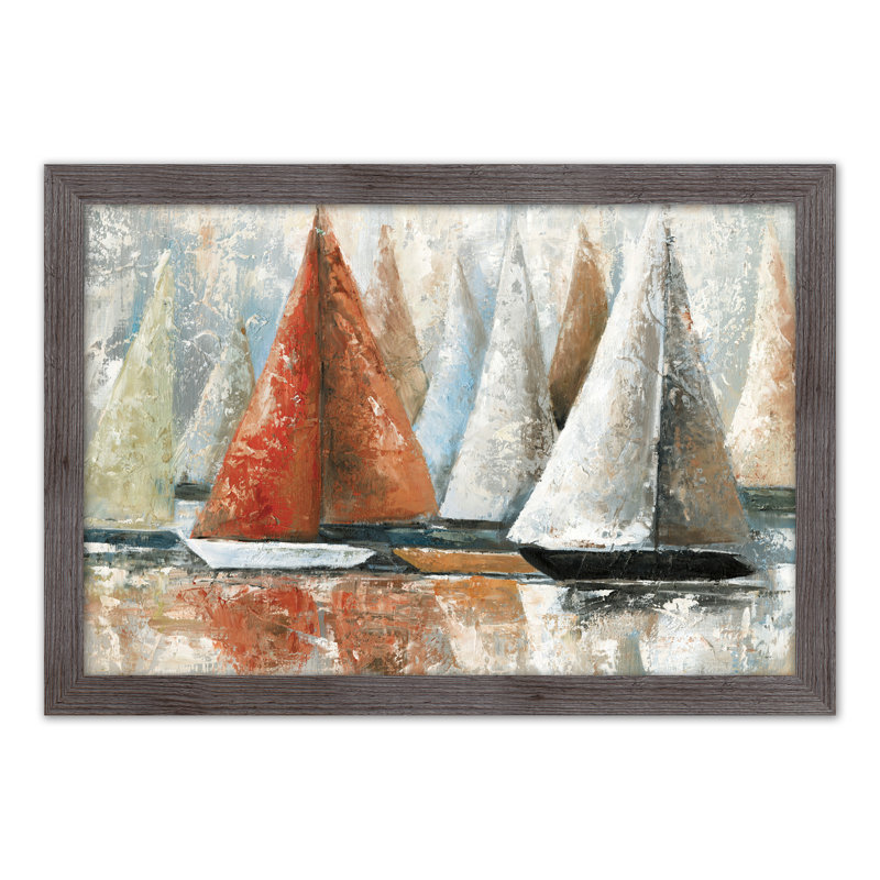 Painterly Voiliers - Peinture sur toile, H 24 po x l 36 po x P 0,75 po, Cadre photo gris en acrylique