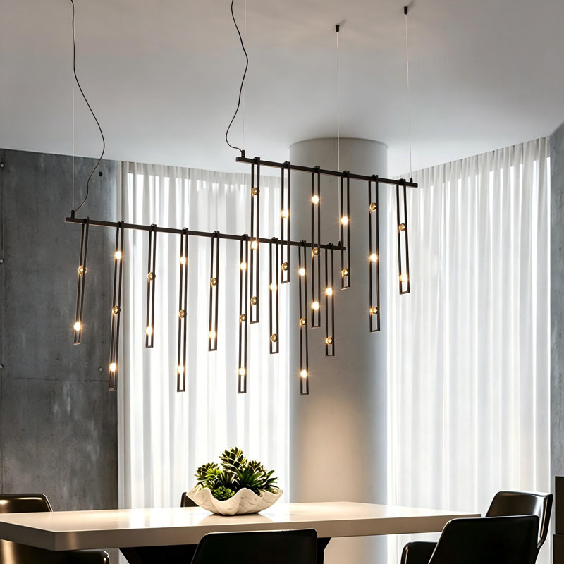 Lustre 37 lumières à abat-jour à DEL avec abat-jour en laiton acrylique et cadres minces noirs