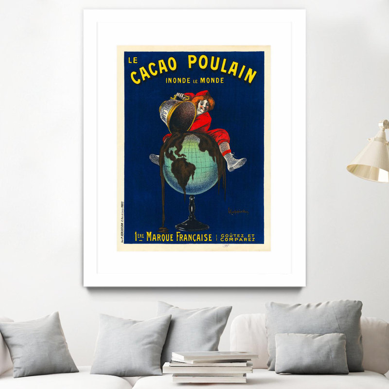Le Cacao Poulain Inonde Le Monde, 1911, passe-partout mat et encadré, L 24 po x H 32 po, Cadre blanc